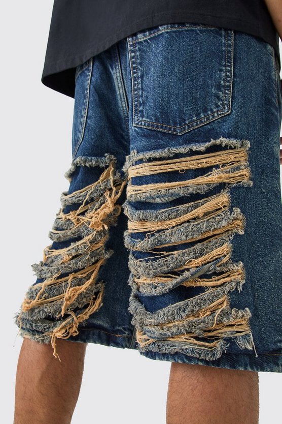 Lockere extrem zerrissene Jeansshorts in Antikblau