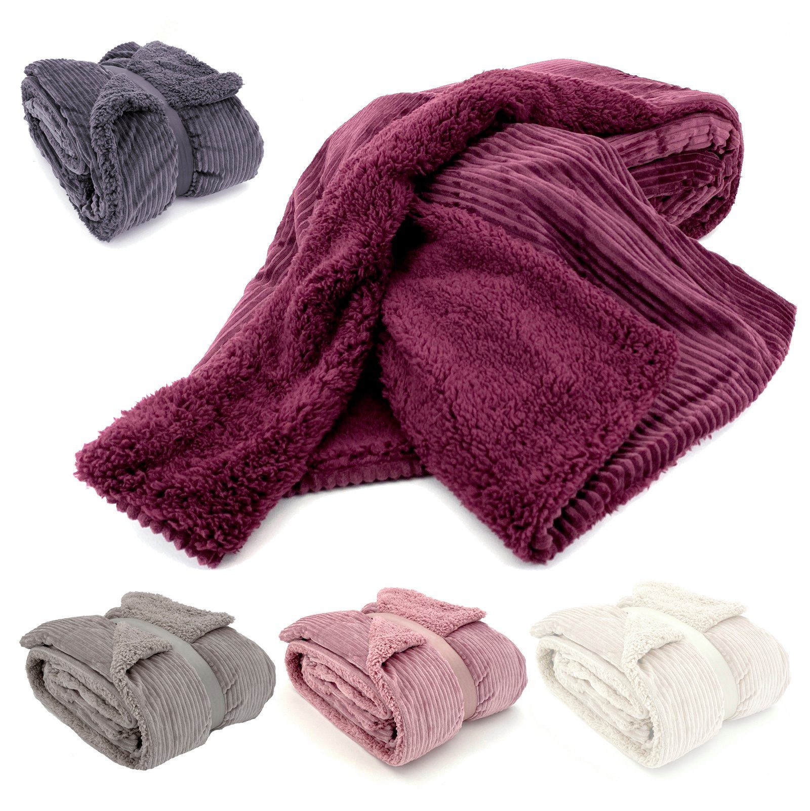 Wohndecke Flauschige Cord Kuscheldecke Sherpa Fell Sofadecke, heimtexland, 150x200 I extra dick I warm I kuschelig weich I fusselfrei
