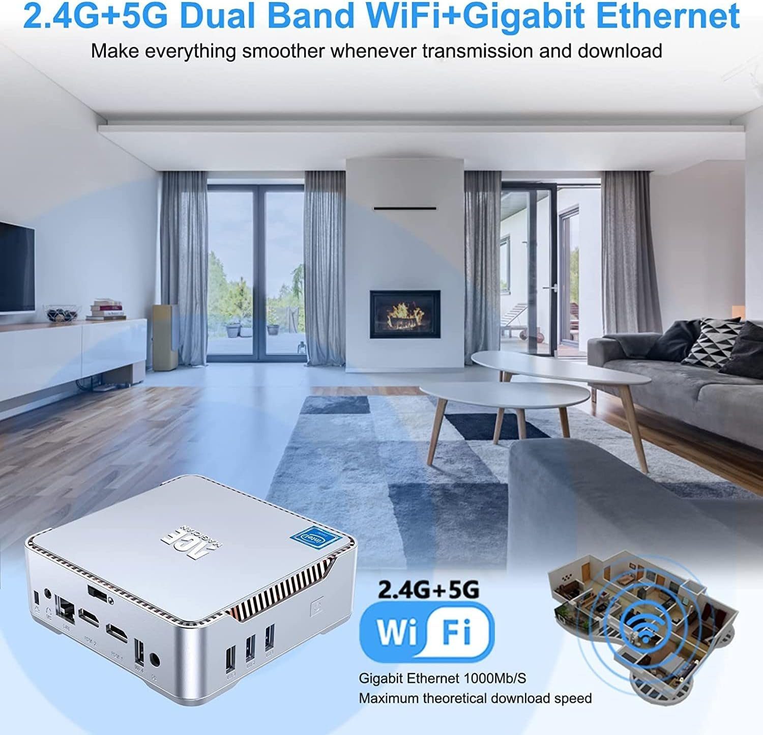 ACEMAGICIAN Mini-PC (Intel Celeron N5105, UHD Graphics 450MHz-800MHz, 12 GB RAM, 256 GB SSD, 4K HD Dual HDMI, Dual Band WiFi 2,4G/5G, BT 4.2, Gigabit Ethernet)