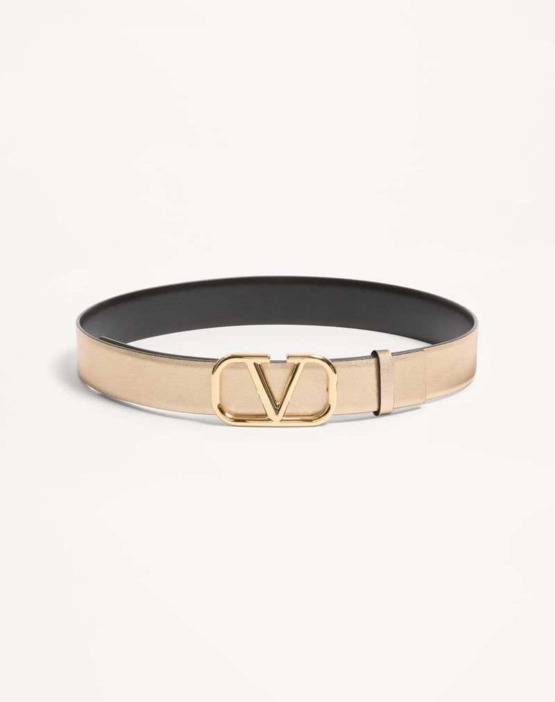 VLogo Signature Vendbart Bælte i Metallisk Kalveskind og Skinnende Kalveskind 30 mm