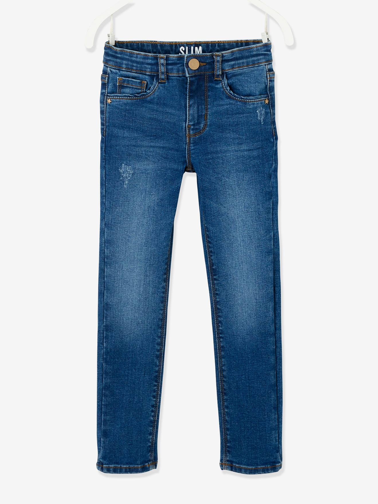 Vertbaudet Mädchen Slim-Fit-Jeans WATERLESS, Hüftweite REGULAR - dark blue