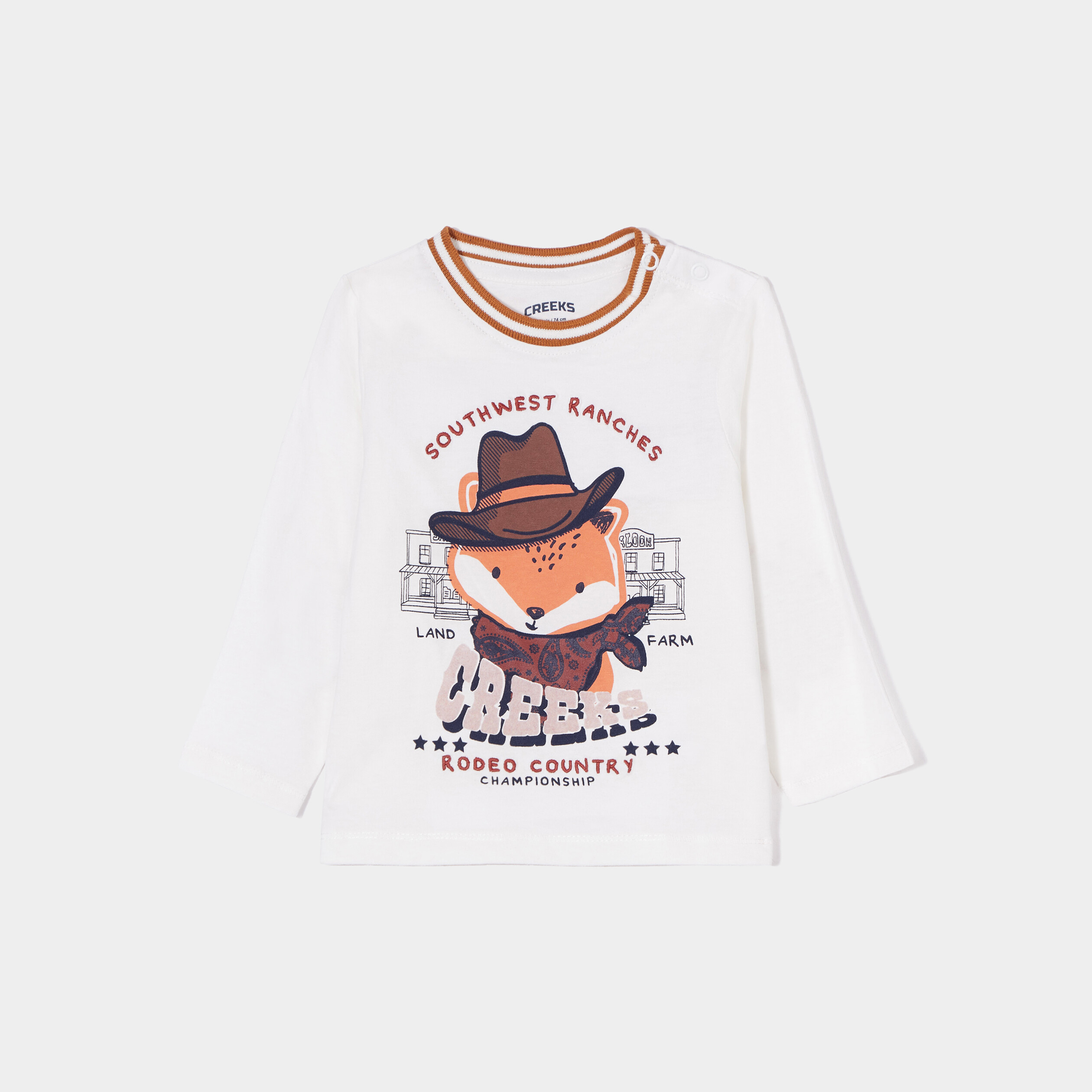 T-shirt col rond manches longues Creeks blanc bébé garçon | La Halle