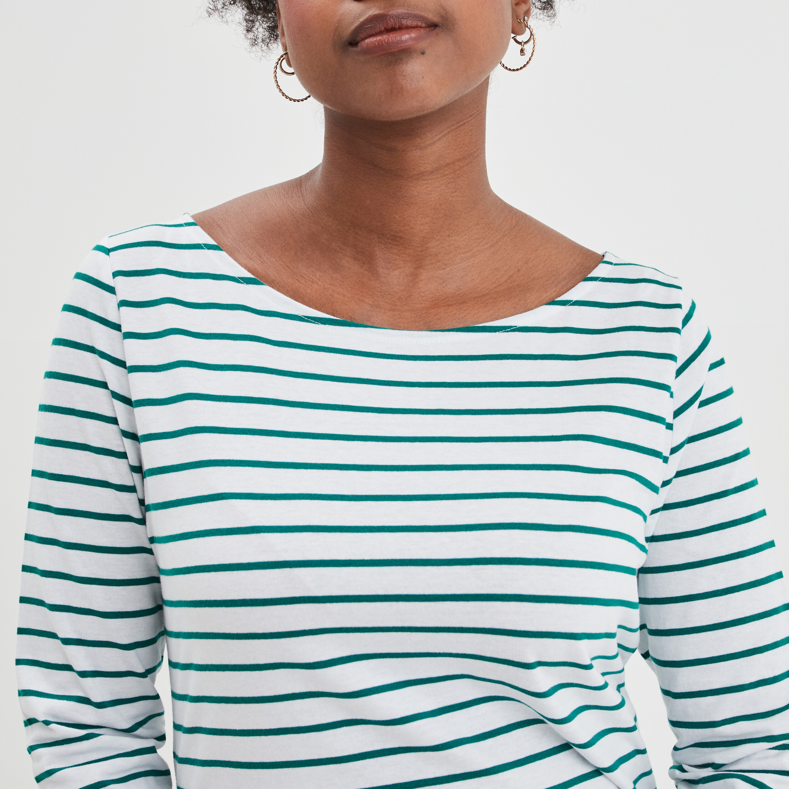 T-shirt manches 3 4 col bateau coton vert femme | La Halle