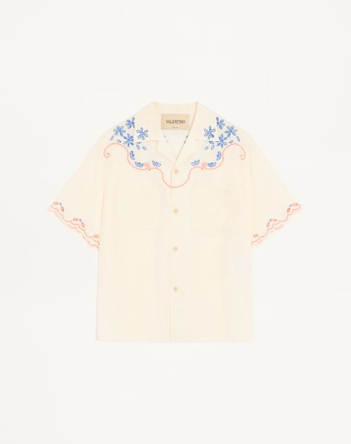 Camisa de boliche Valentino St. Gallen em linho com bordado do logotipo V.