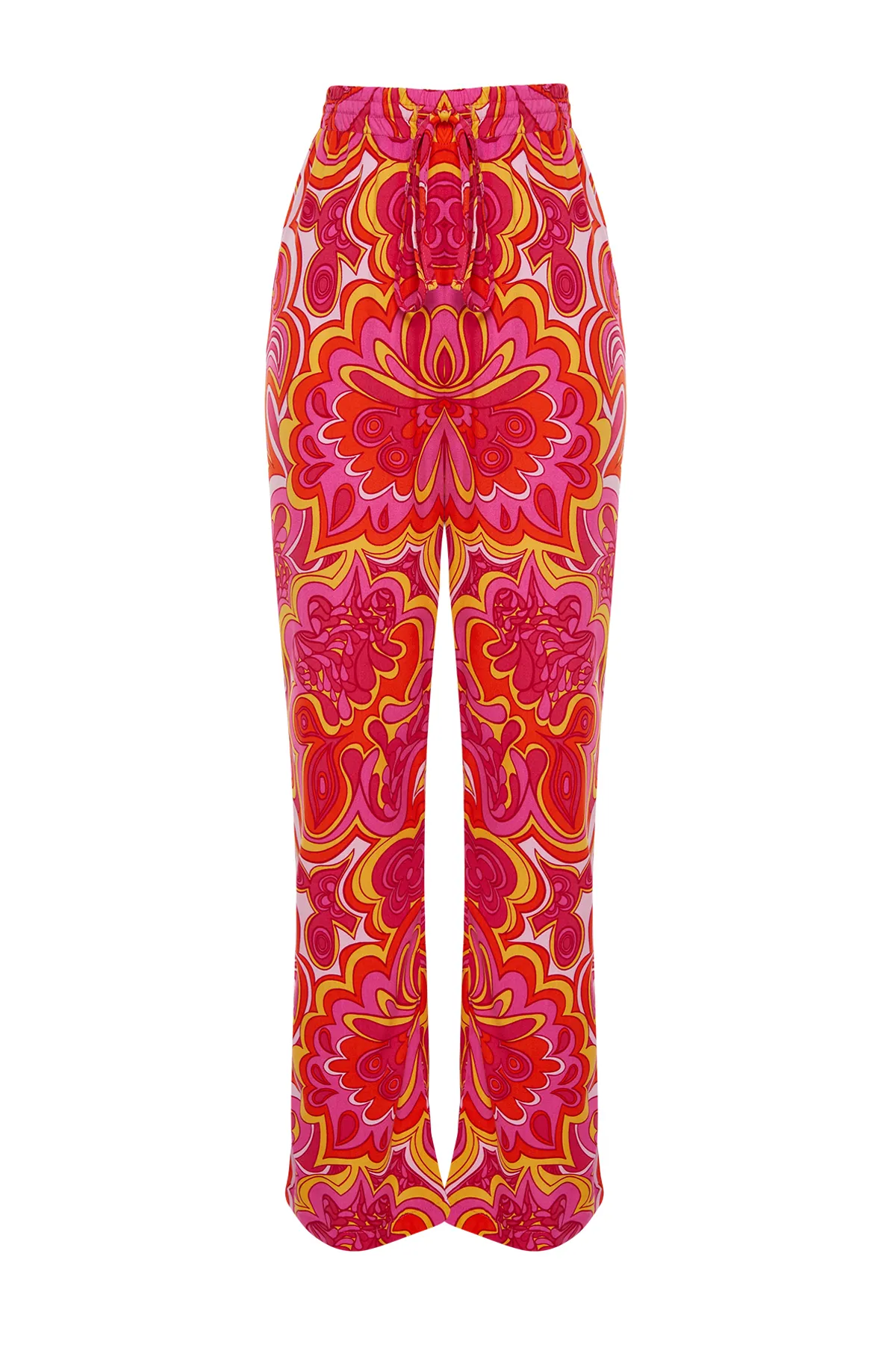 Trendyol Collection  Rosa Hose mit weitem Bein und elastischem Bund und Bindedetail/gemustertem Webmuster TWOSS24PL00159