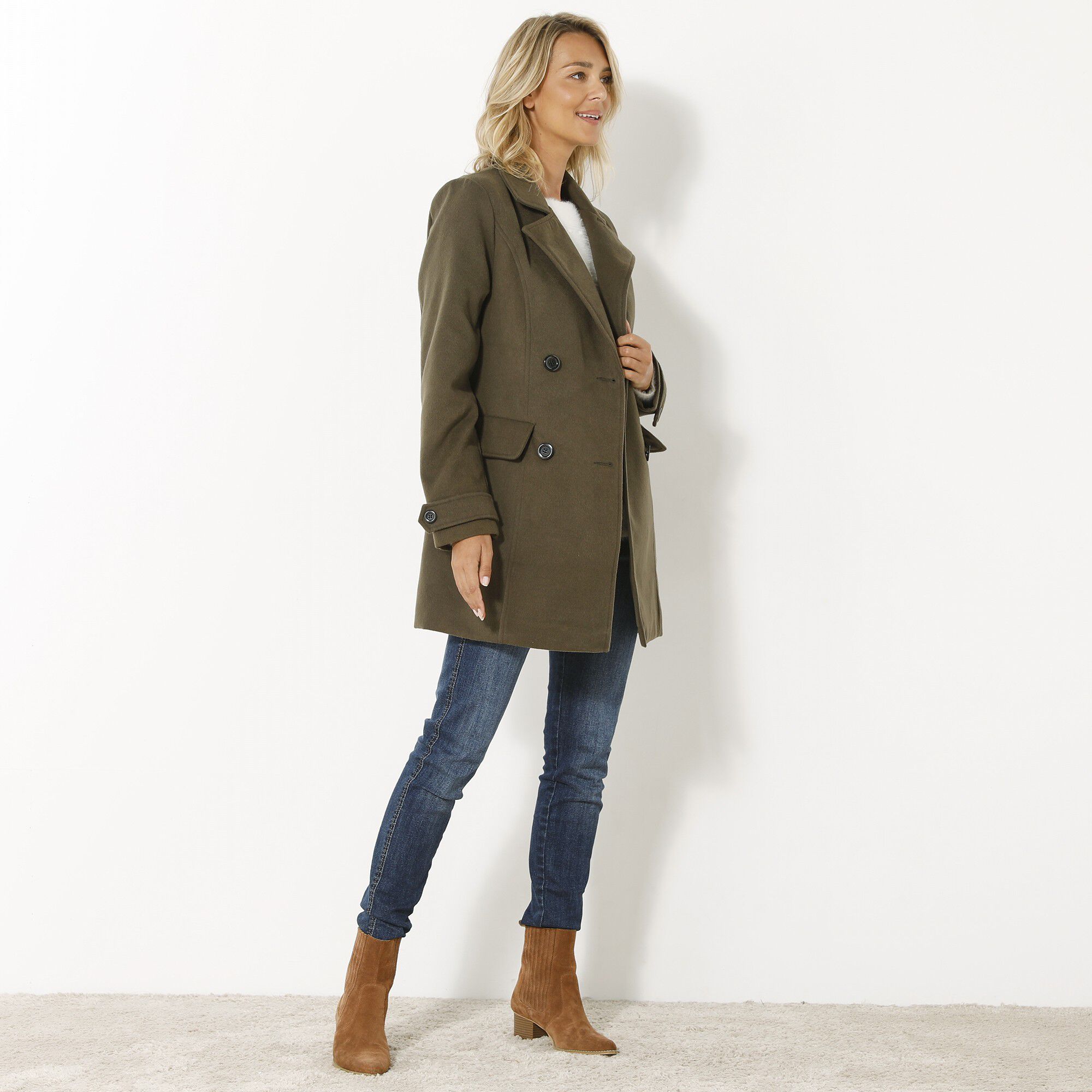 Manteau caban aspect drap de laine