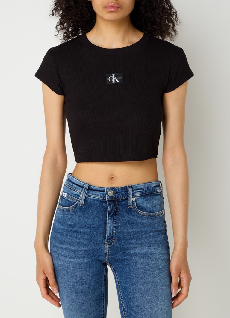 Top corto a coste con logo Calvin Klein