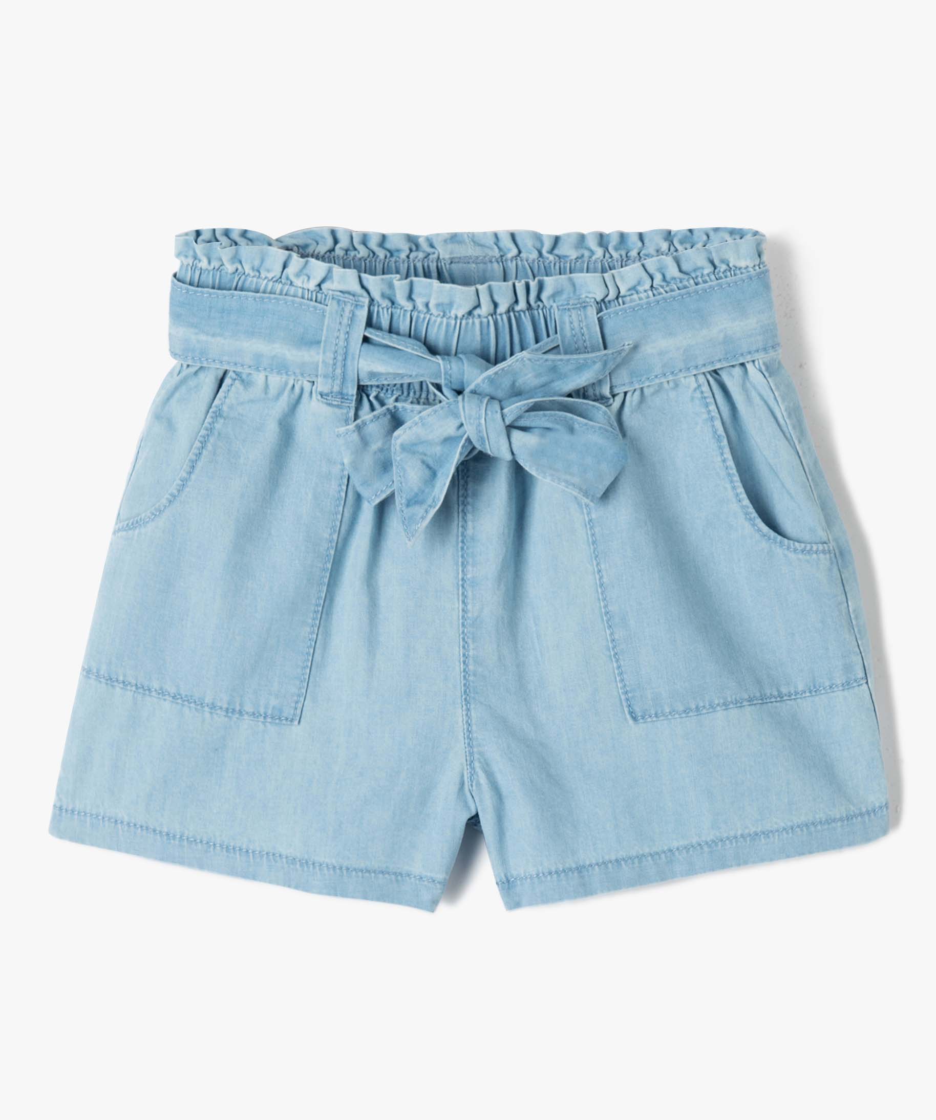 Short fille ample avec ceinture froncée et ceinture à nouer bleach | GEMO