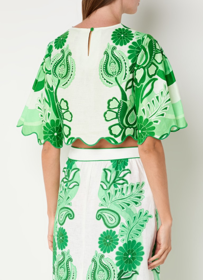 Top corto in lino Farm Rio con stampa floreale