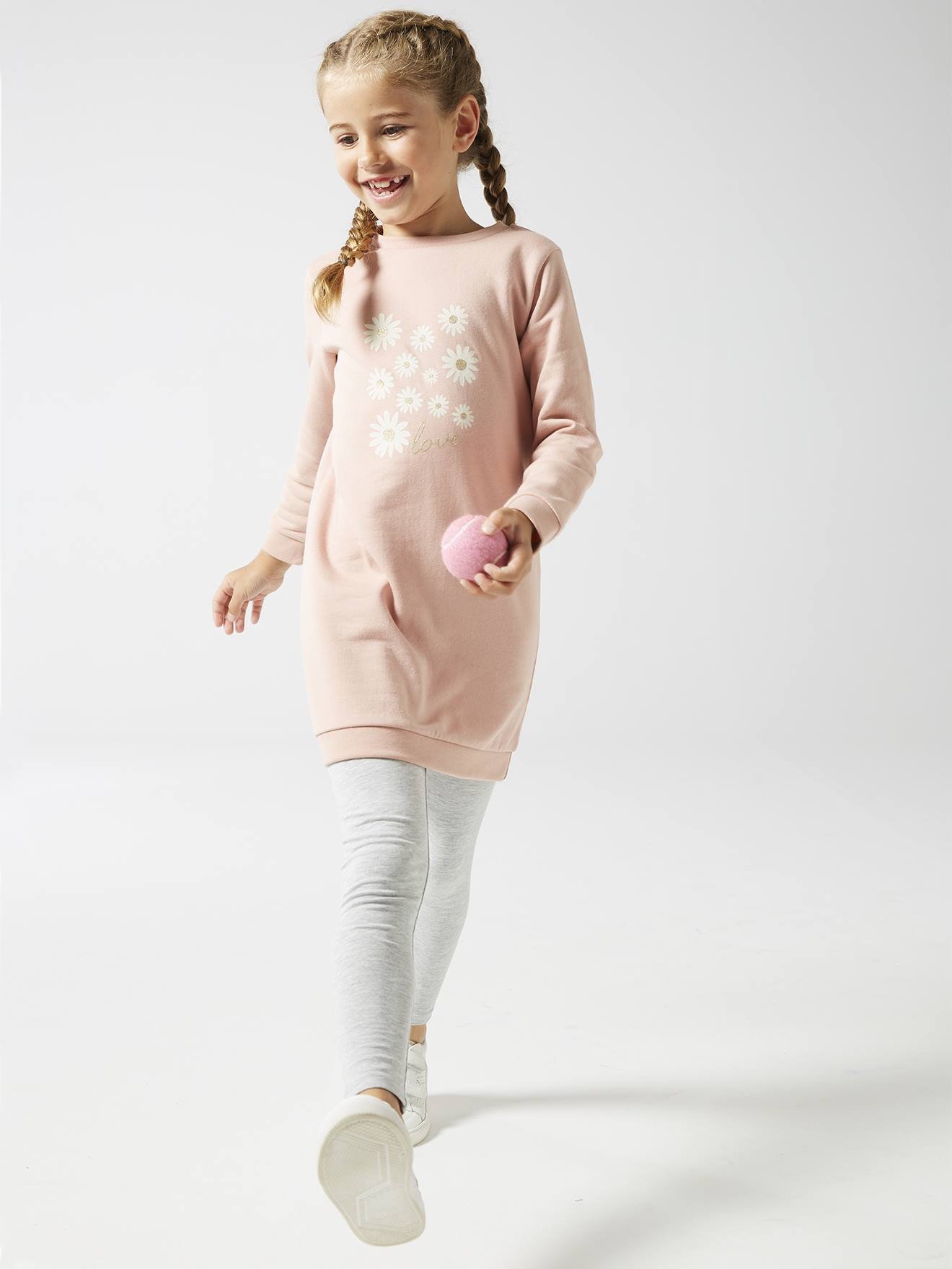 Vertbaudet Mädchen Sweatkleid BASIC - pudrig rosa