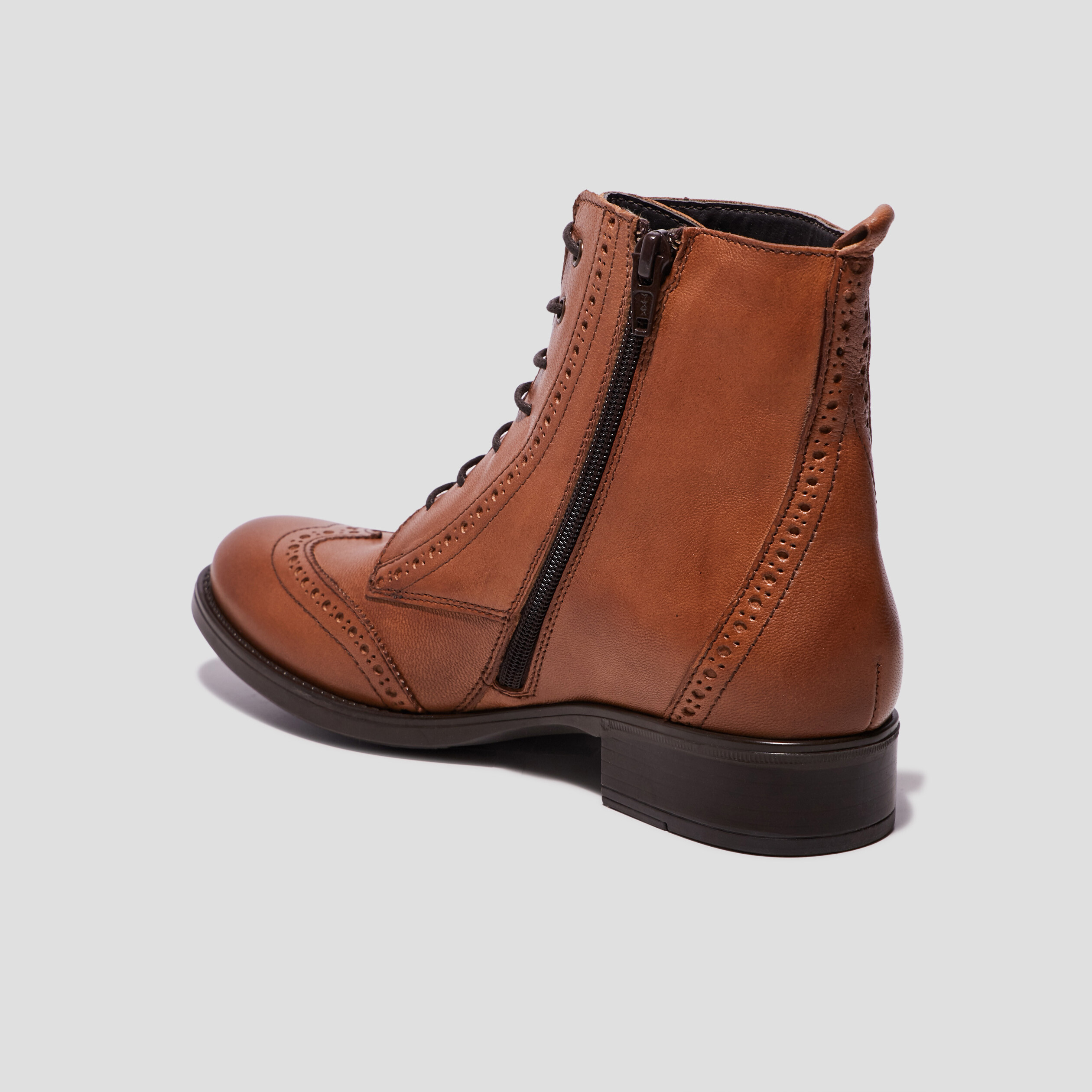 Bottines en cuir zippées à lacets camel fille | La Halle