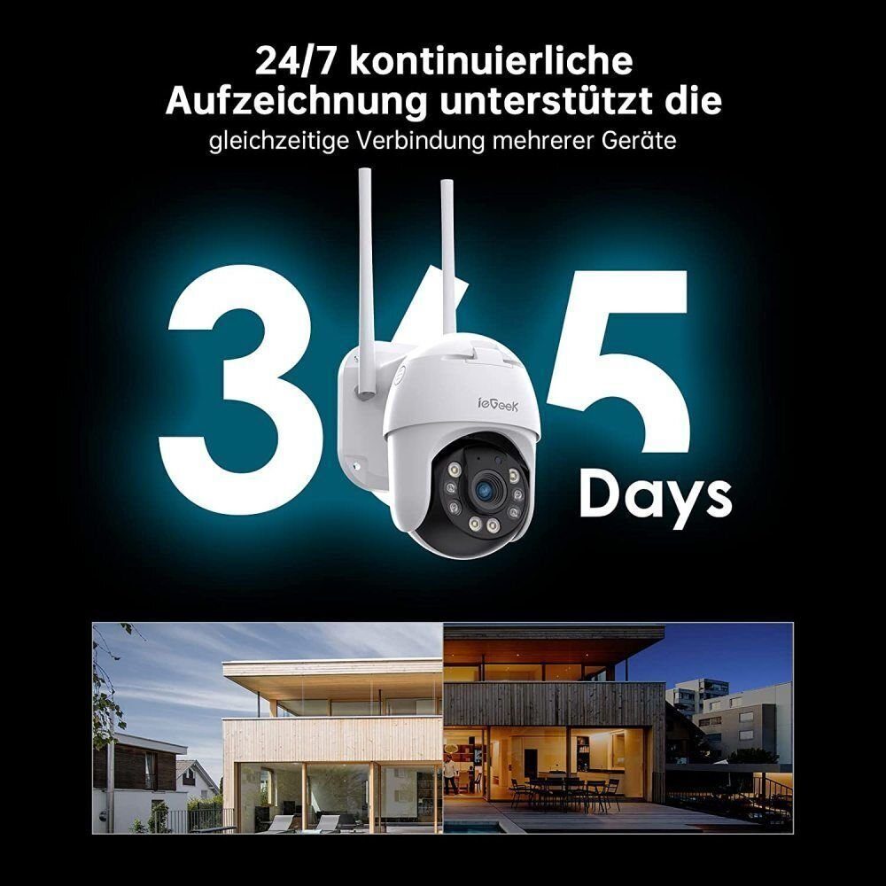 ieGeek Überwachungskamera 1080P FHD Aussen WLAN IP, Auto-Tracking Kamera Überwachungskamera (AuBenbereich, Outdoor, 3-Meter-Stromkabel, Multi-User und Geräte,Datenschutz Beschützen,Kompatibel mit Android/IOS,4x Zoom, Automatische Verfolgung,Farbnacht