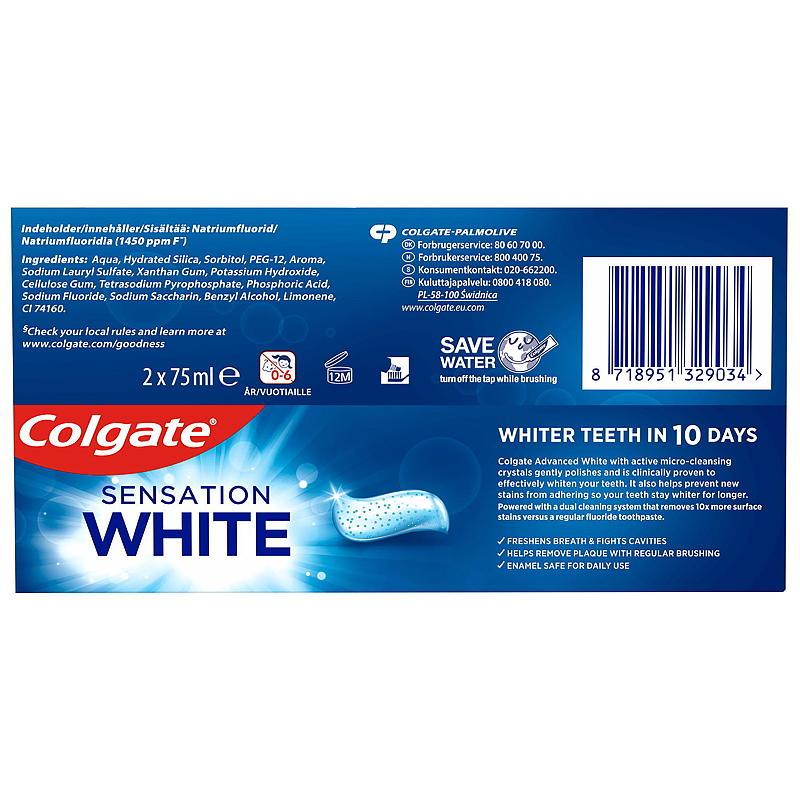Colgate Tannkrem 2-pk Sensation white Colgate