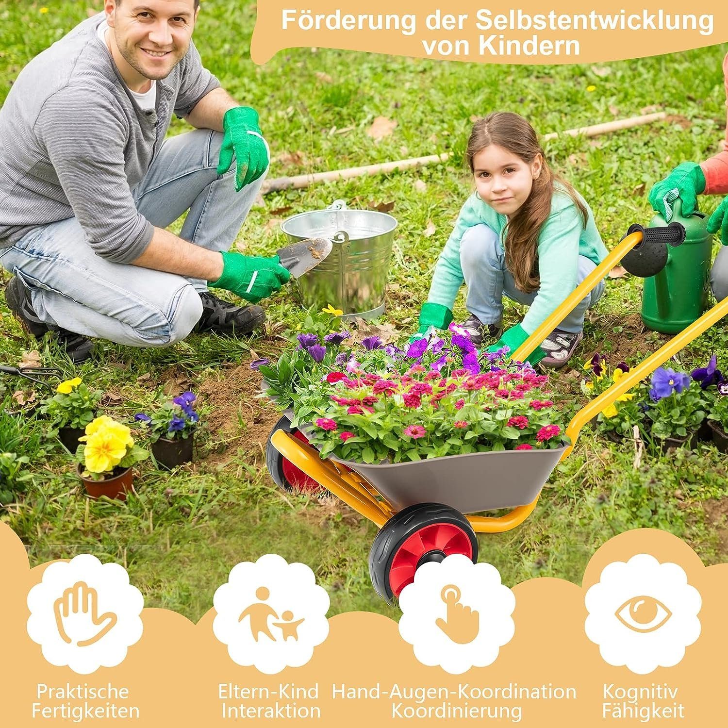 KOMFOTTEU Schubkarre Kinderschubkarre, mit rutschfesten Griffen, bis zu 20kg