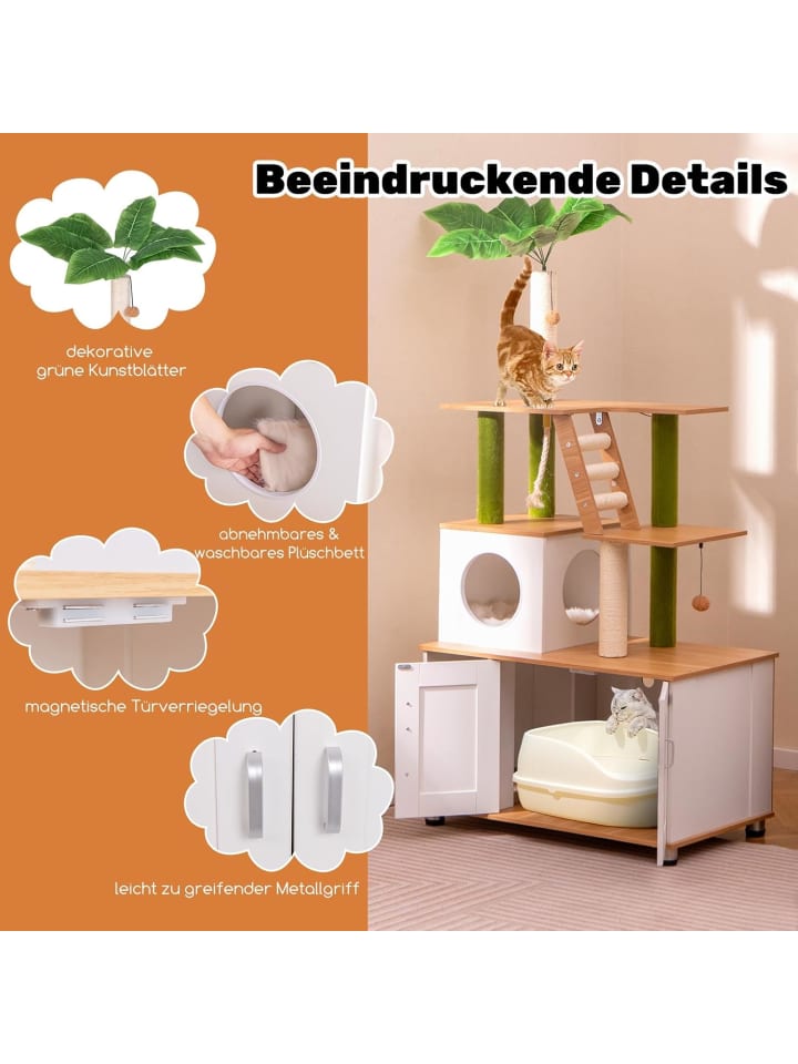COSTWAY 2in1 Kratzbaum mit Katzenschrank in Beige günstig kaufen onesize