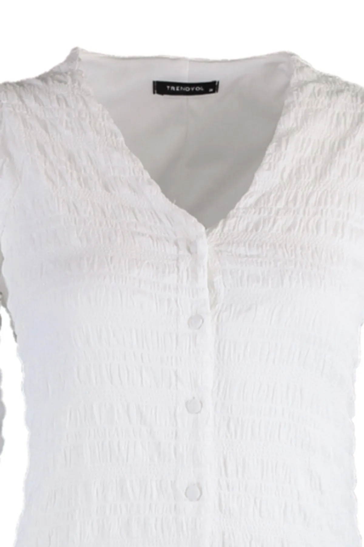 Trendyol Collection  Ecrufarbenes Midi-Hemd aus gewebtem, gefüttertem Stoff, strukturiertes gewebtes Kleid TWOSS21EL1127