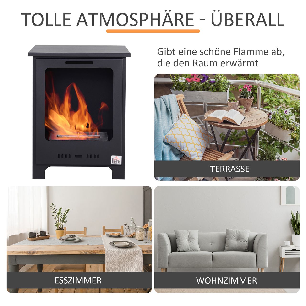 HOMCOM Ethanol-Kamin Bio-Ethanol-Brenner 0,9 L 3 Stdn. Brenndauer Metall