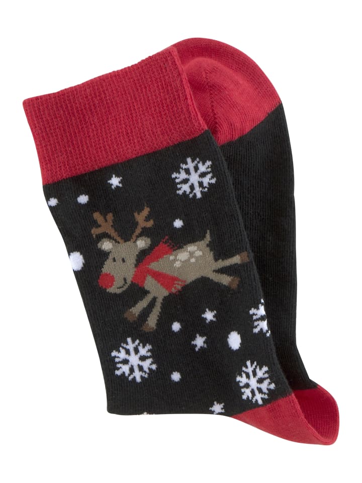 H.I.S Socken in 3x schwarz-rot-gemustert günstig kaufen 35-38