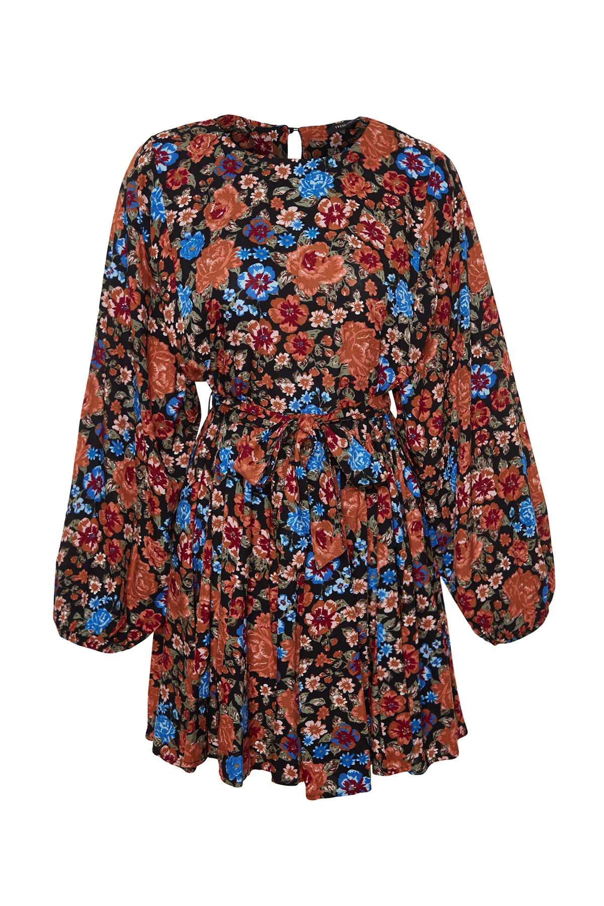 Trendyol Collection  Mehrfarbiges Viskose-Webkleid mit Gürtel und Volantrock TWOAW24EL00739