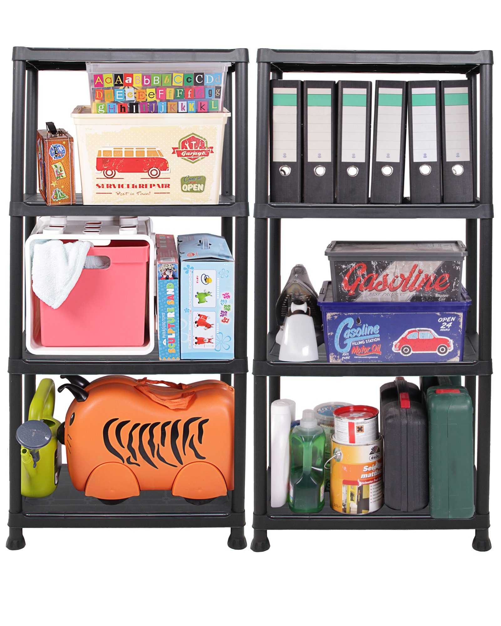 ONDIS24 Steckregal 2x Kunststoffregal, 60 x 30 x 135 (H) cm, 4 Böden, Schwerlastregal, bis zu 80 kg, Regal, Lagerregal - Doppelpack