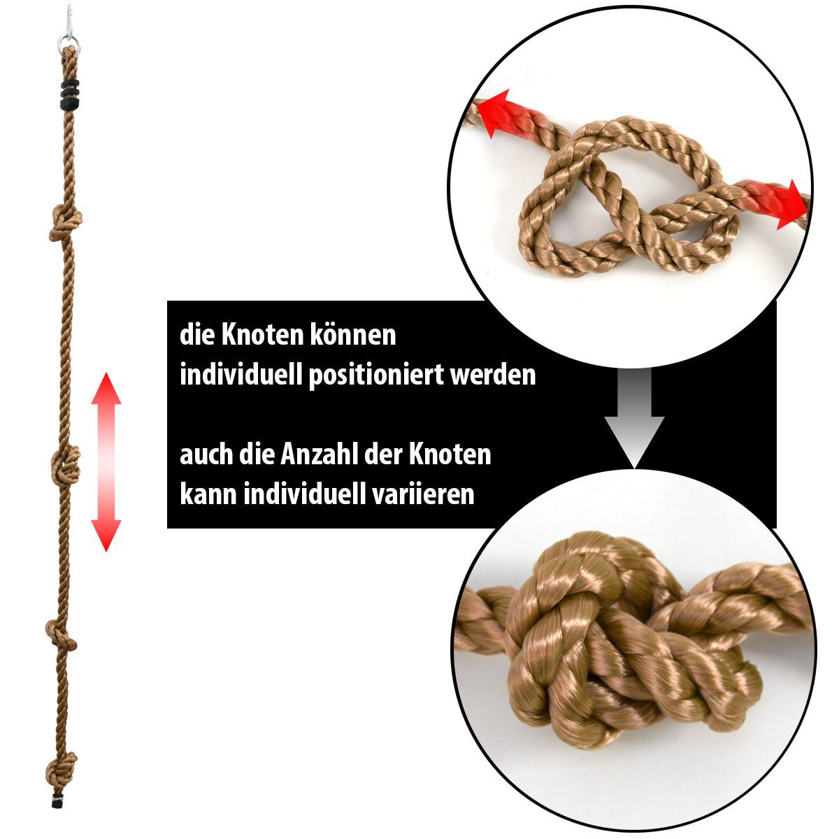 LittleTom Kletterwand Kinder Kletterseil Outdoor Kletter-Tau Knoten-Seil, 195 x 2,5 cm