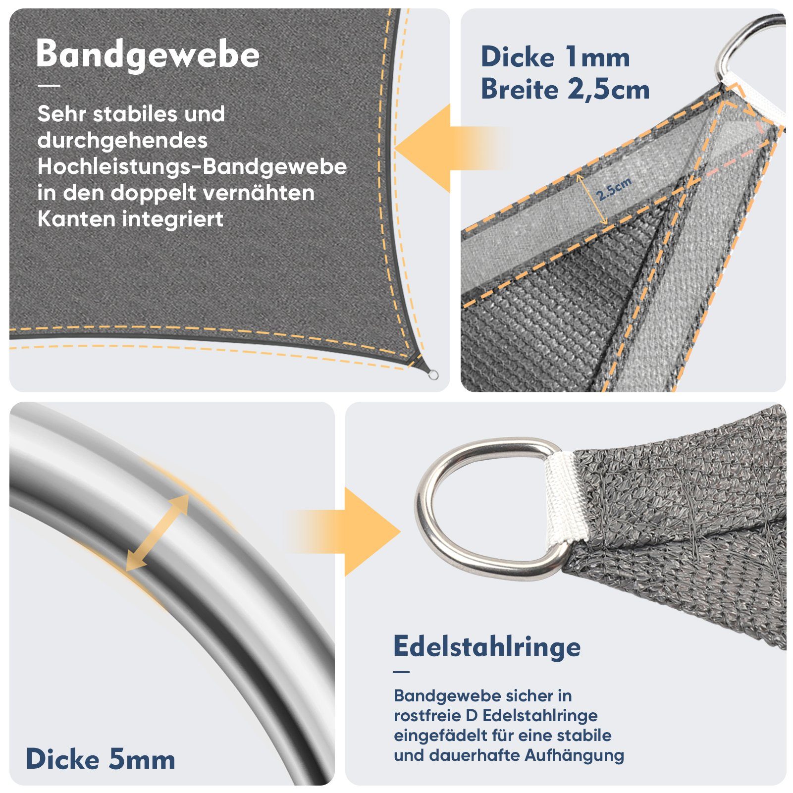 Sekey Sonnensegel Sonnensegel HDPE Sonnenschutzsegel mit Seilen