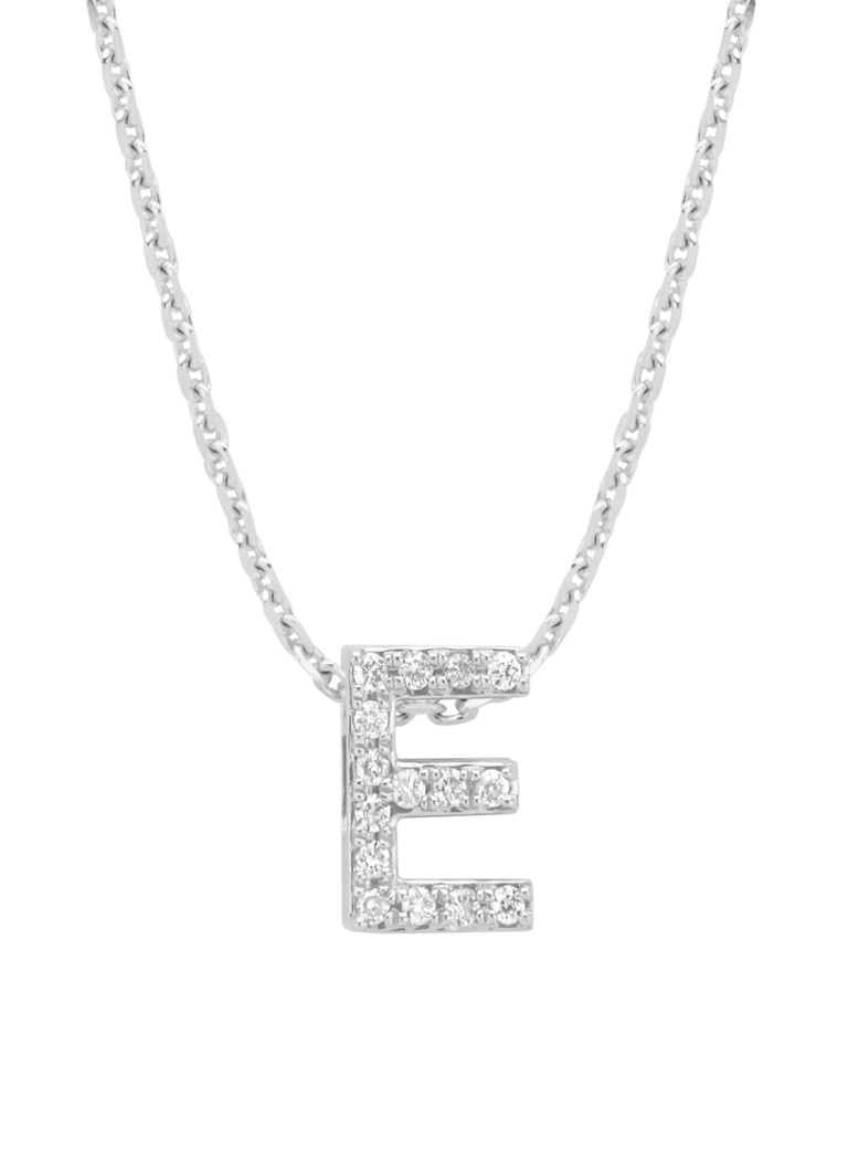 Pandantiv cu vârf de diamant E din aur alb, diamant de 0.05ct, alfabet
