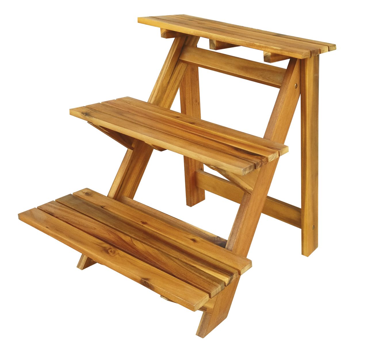 Hardin 1fachgut Klappbares Pflanzenregal Treppenregal Blumentreppe mit 3 Ablagen Klappbar FSC braun