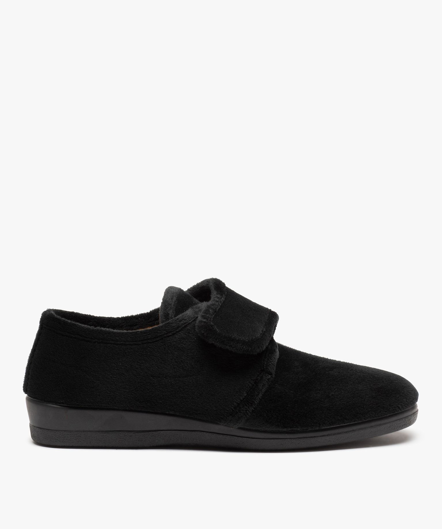 Chaussons femme confort en velours uni et bride scratch noir | GEMO