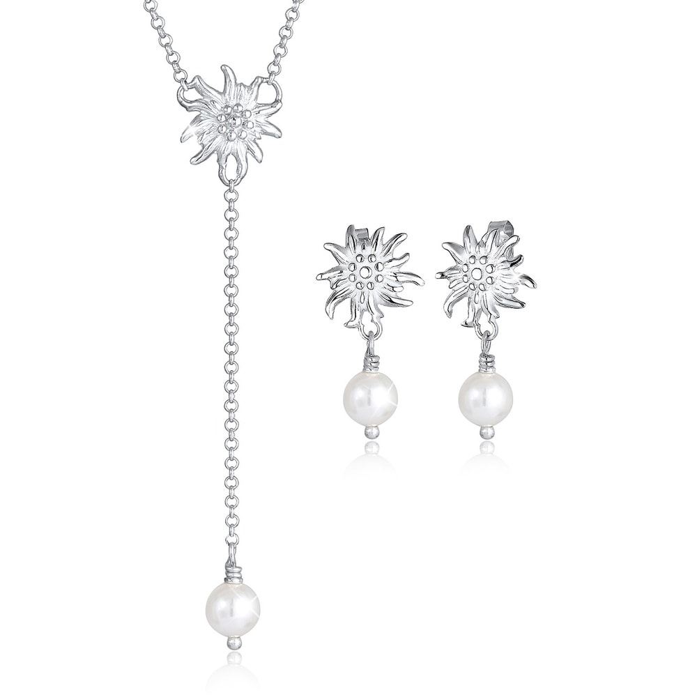 Elli Elli Ensemble de Bijoux Femmes Wiesn édelweiss set perle en argent sterling 925 collier