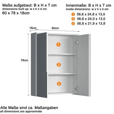 welltime Spiegelschrank Prag (1-St) Badmöbel mit zwei Spiegelglastüren, Breite 60cm