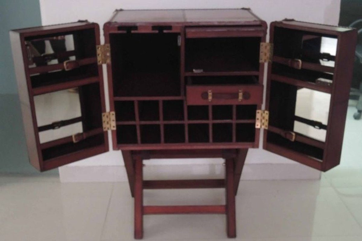 Casa Padrino Barschrank Luxus Echtleder Barschrank Cognac Braun 61 x 52 x H. 93,5 cm - Kleiner Weinschrank mit 2 Türen im Koffer Design