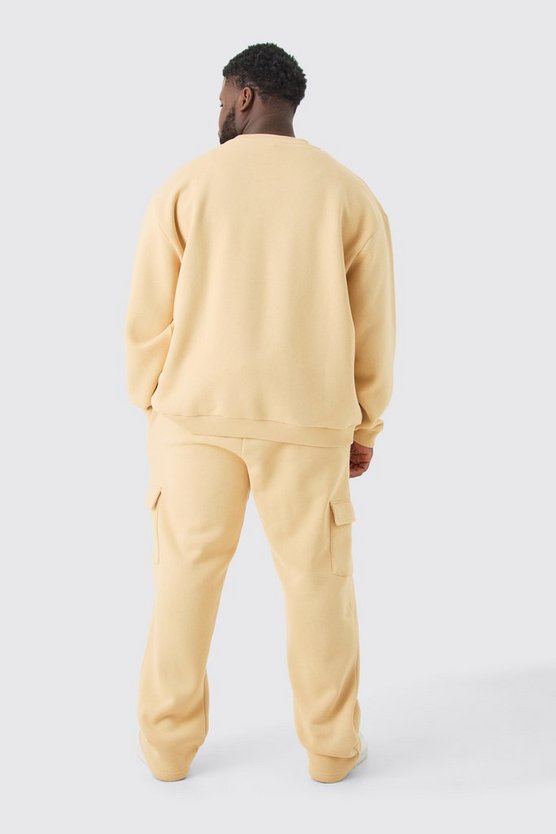 Plus Oversize Sweatshirt-Trainingsanzug mit Homme Worldwide Print