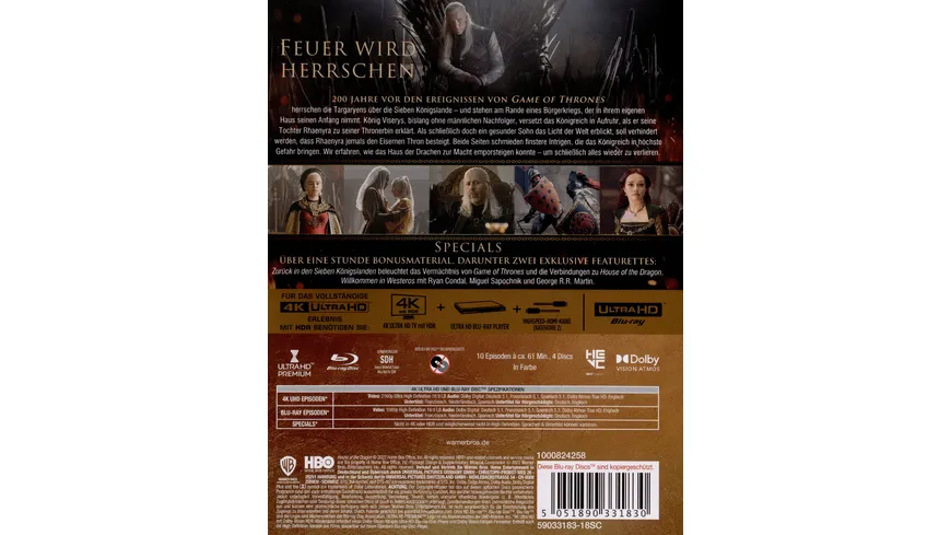 House of the Dragon - Staffel 1  (4 4K Ultra HD)  (+ 4 Blu-rays)
