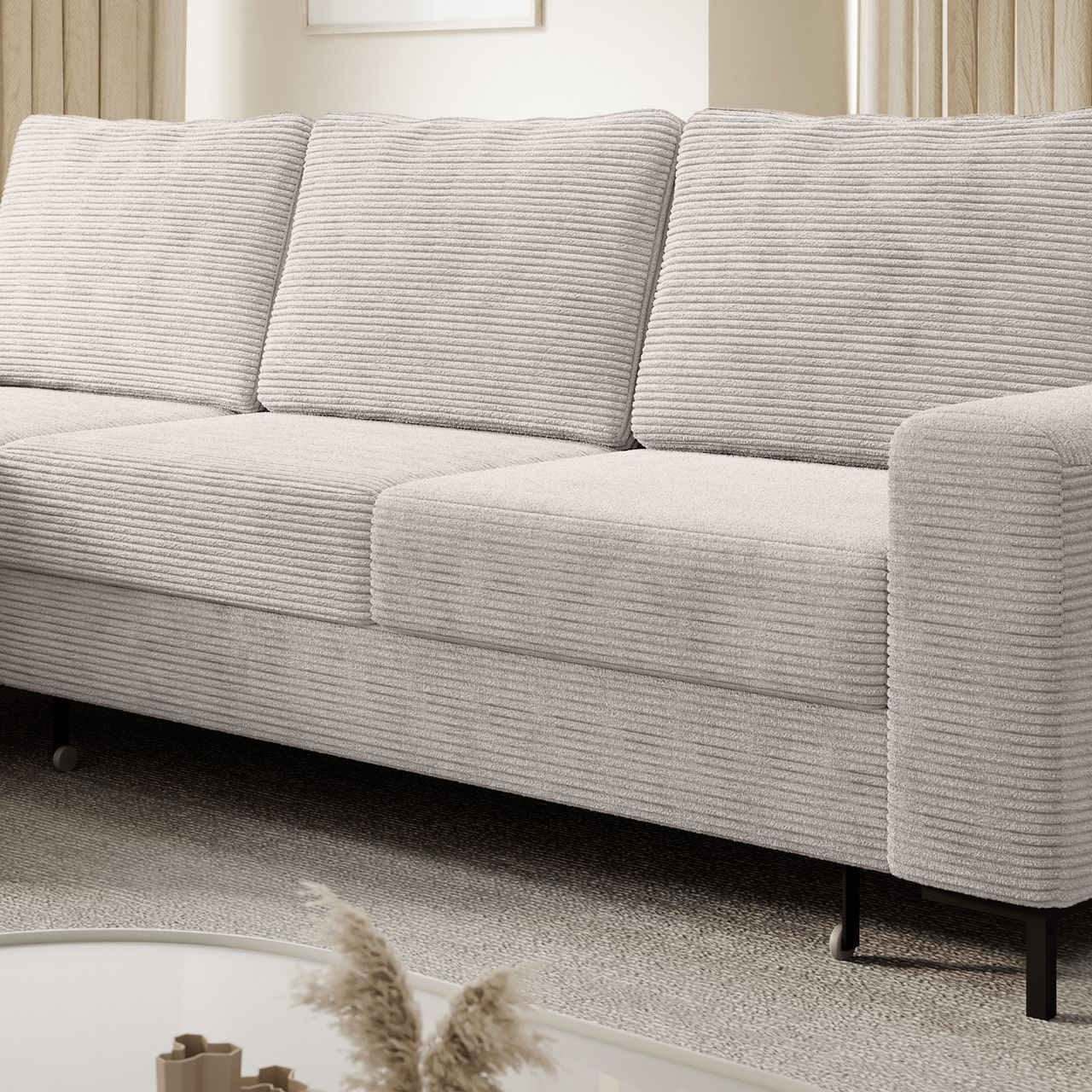 Möbel Punkt Ecksofa SAIGON Cord Lichtgrau mit Bettfunktion und Bettkasten Bett Sofa Schlafsofa Ottomane links