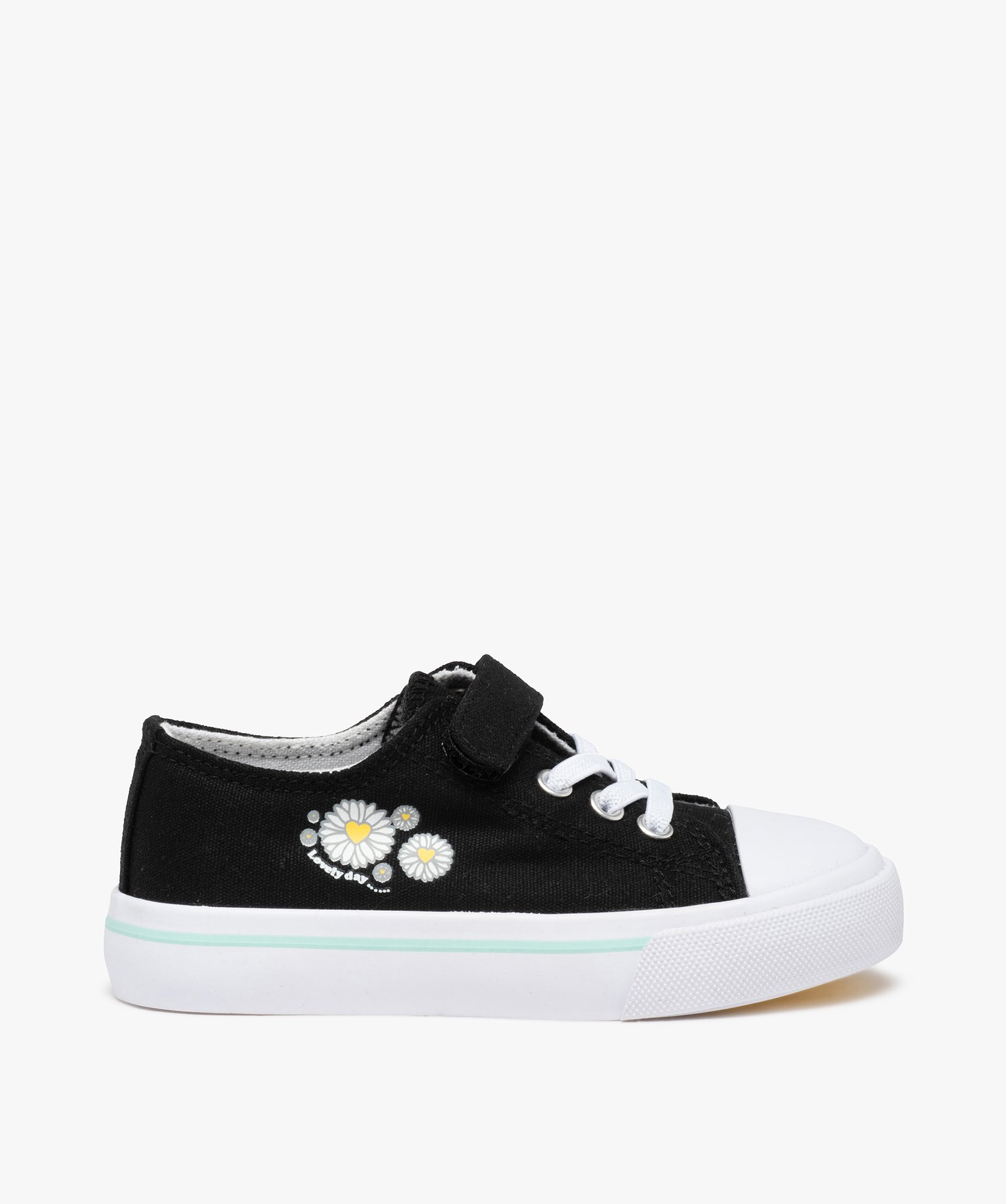 Baskets fille en toile avec motif marguerite sur le coté noir noir | GEMO