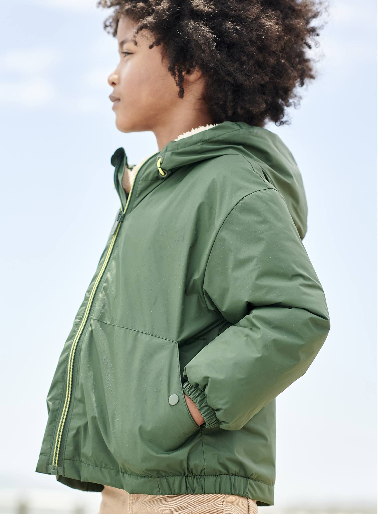 Vertbaudet Jungen Anorak mit Teddyfleece-Futter - khaki