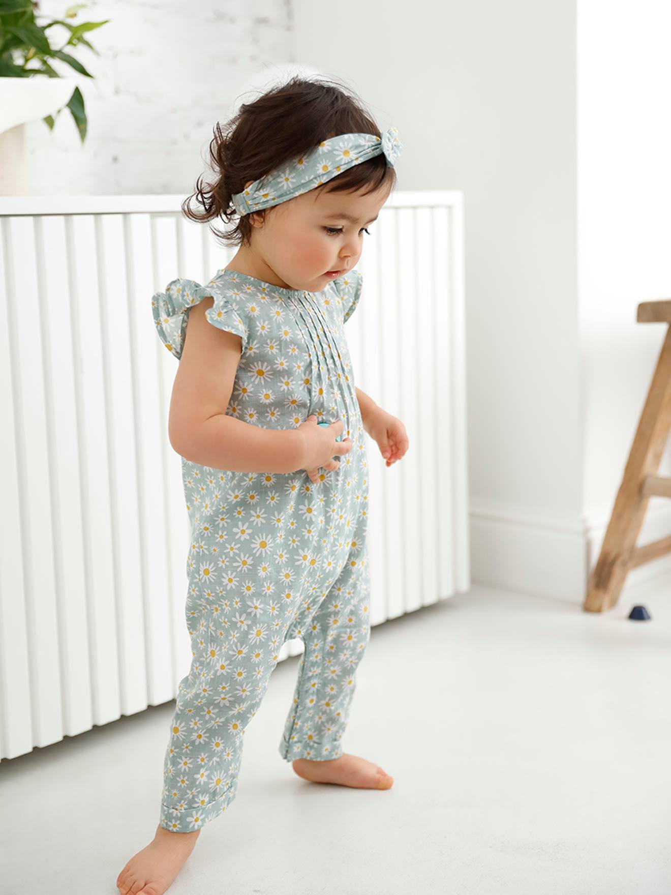 Ensemble combinaison + bandeau imprimés bébé fille caramel