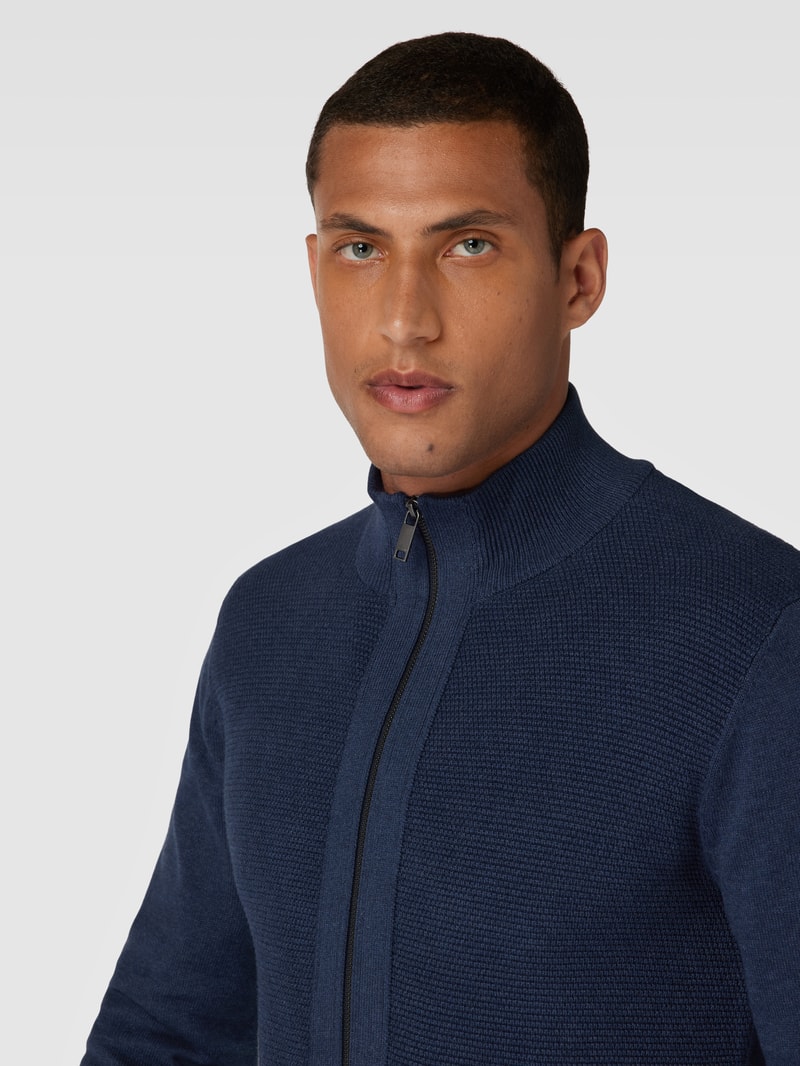 Strickjacke mit Stehkragen in marineblau meliert