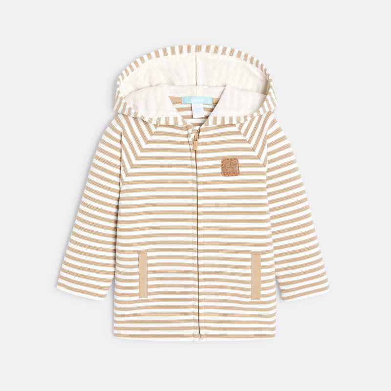 Gilet à capuche zippé rayures fantaisie blanc bébé garçon