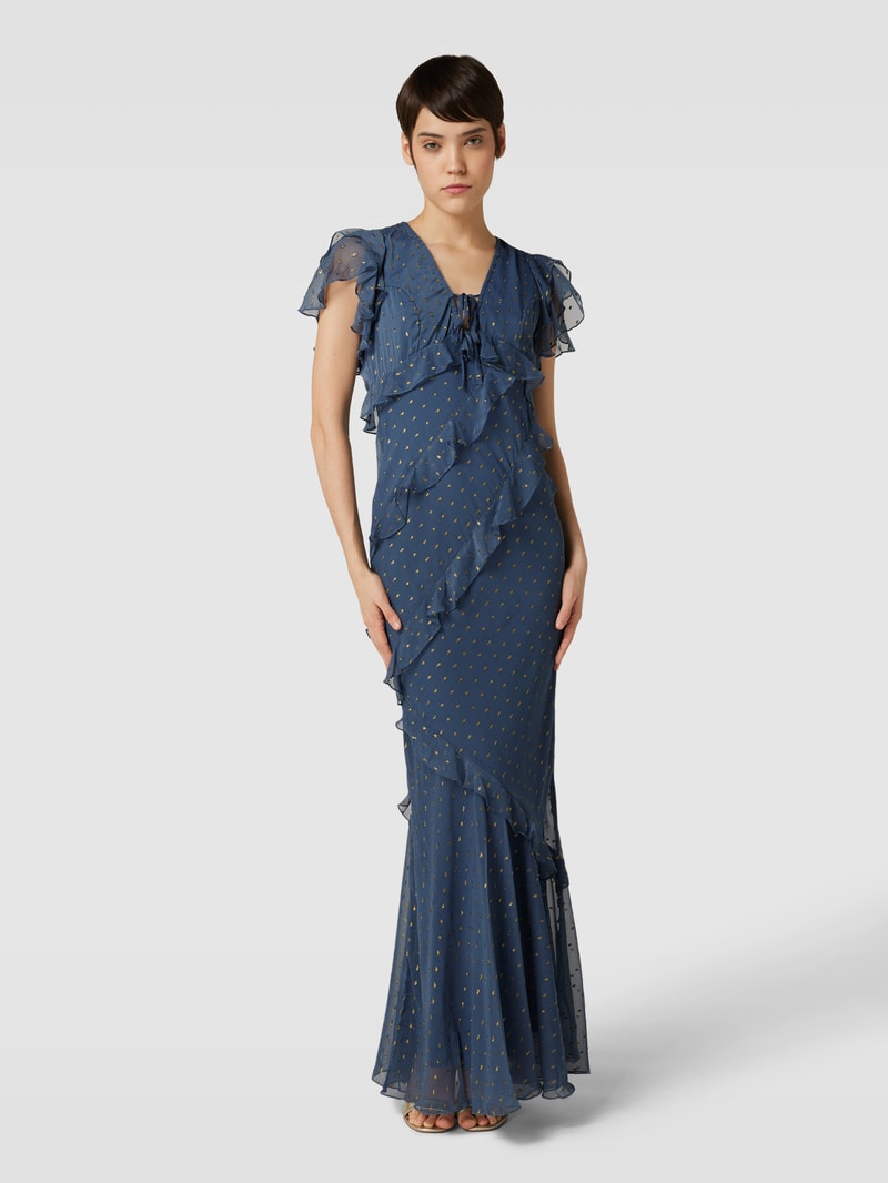 Maxikleid mit Volants und Schnürung in graphit