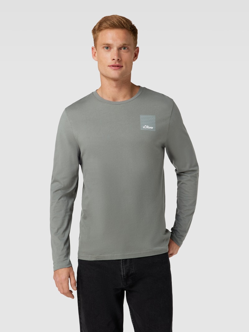 Longsleeve mit Label-Print Modell 'Mix & Match' in olivgrün