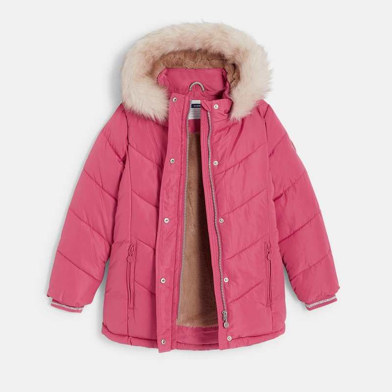 Parka doudoune épaisse à capuche rose fille
