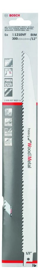 Bosch Blue Accessories 2608657612 S1210VF Säbelsägeblatt, schwer, für Holz und Metall, 300 mm, 5 Stück