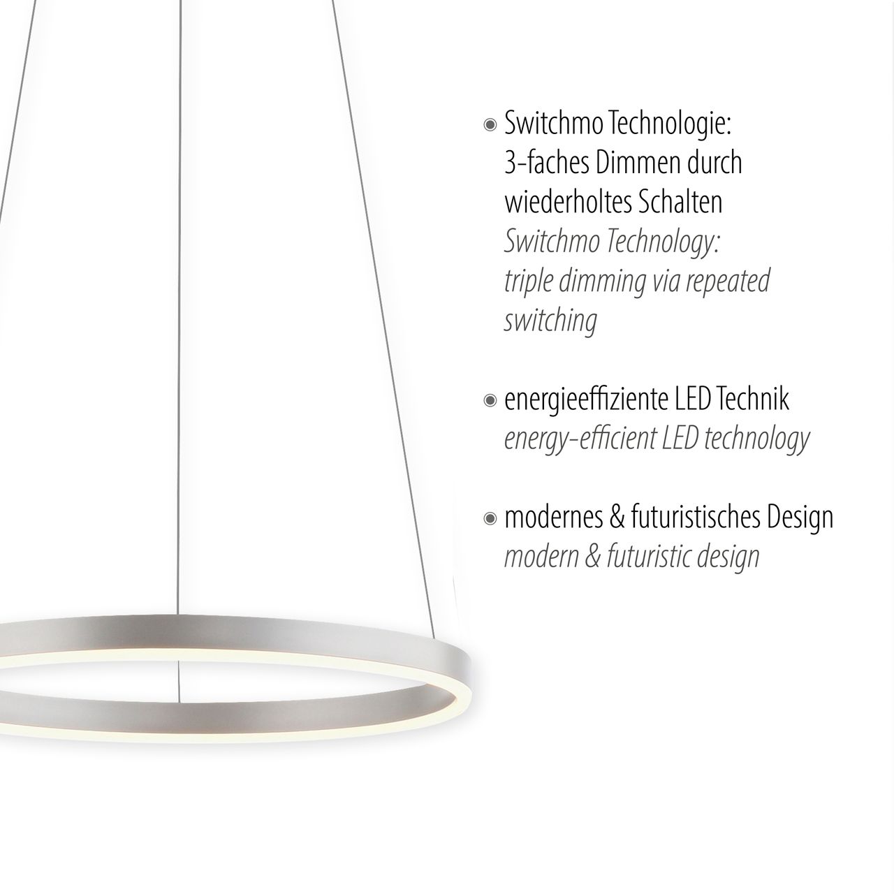 JUST LIGHT LeuchtenDirekt LED Pendelleuchte RITUS, rund, 3-Stufen-Dimmer, 3000Kelvin Ø39,3cm, Innenleuchte, IP20