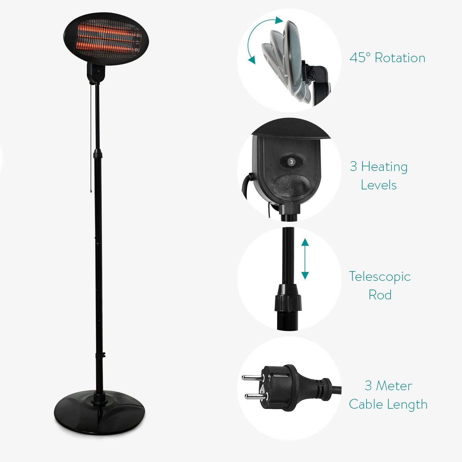 Navaris Heizstrahler Babylampe mit Standfuß - 3 Stufen - höhenverstellbar