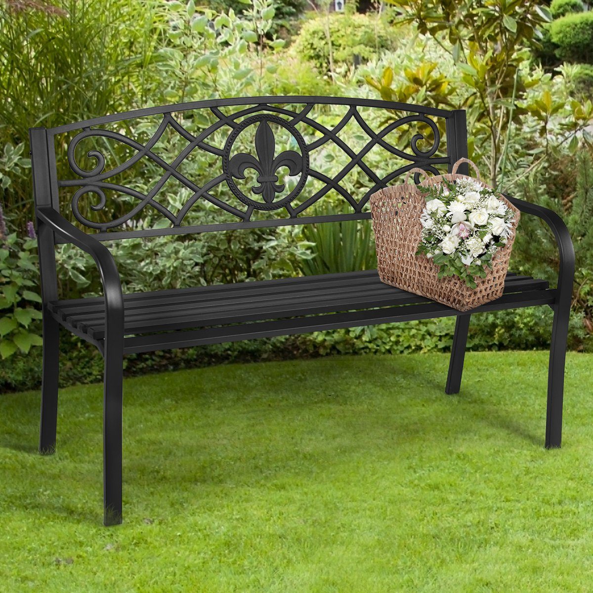 COSTWAY Gartenbank, mit Rückenlehne & Armlehne, Metall, 2-3 Personen, 128cm