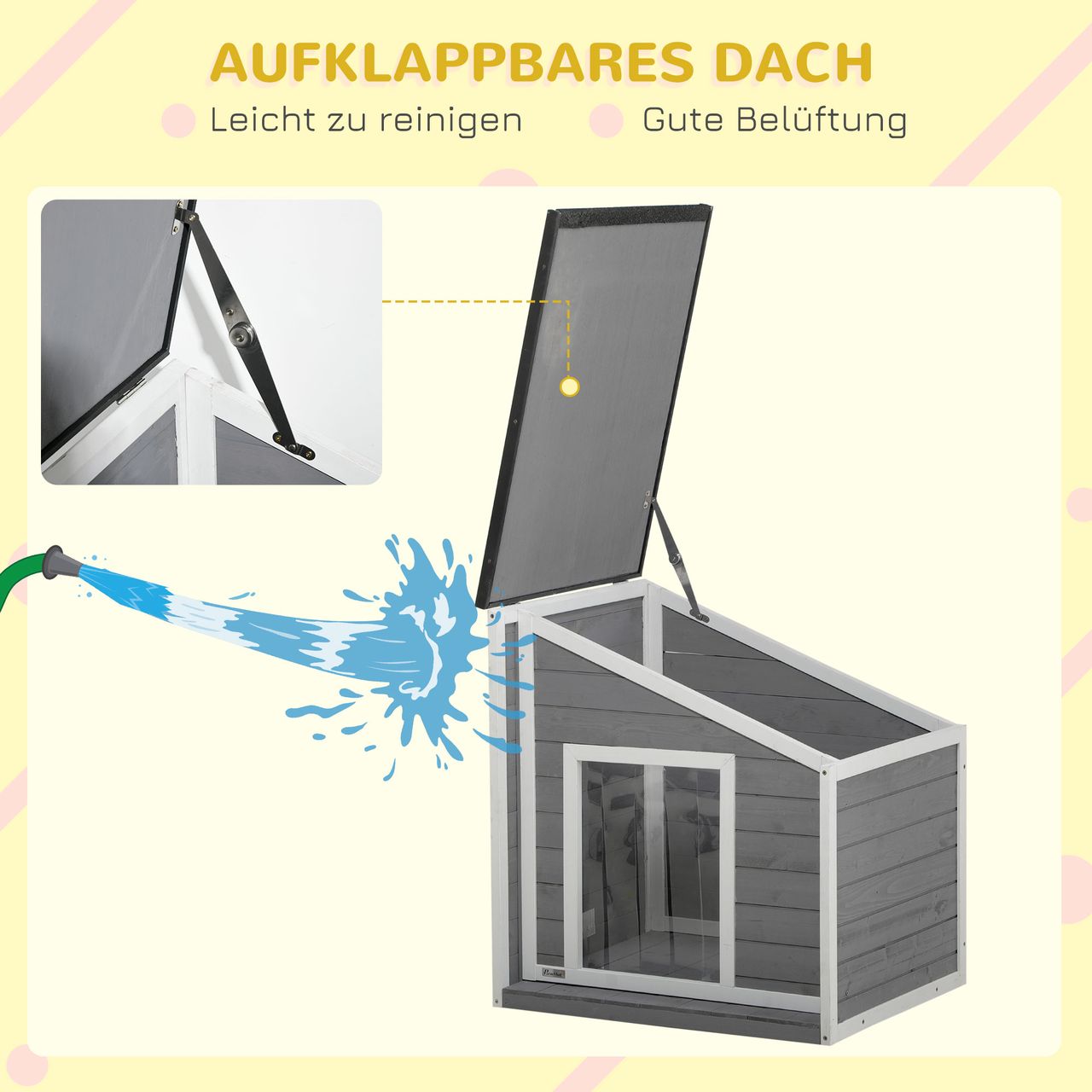 PawHut Hundehütte, Tannenholz, Hundehaus, Kleintierhaus mit Asphaltdach, Outdoor