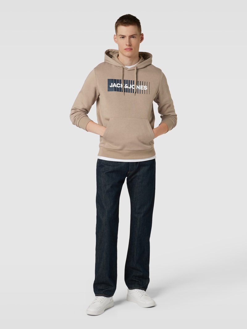 Hoodie mit Label-Print Modell 'ECORP' in beige