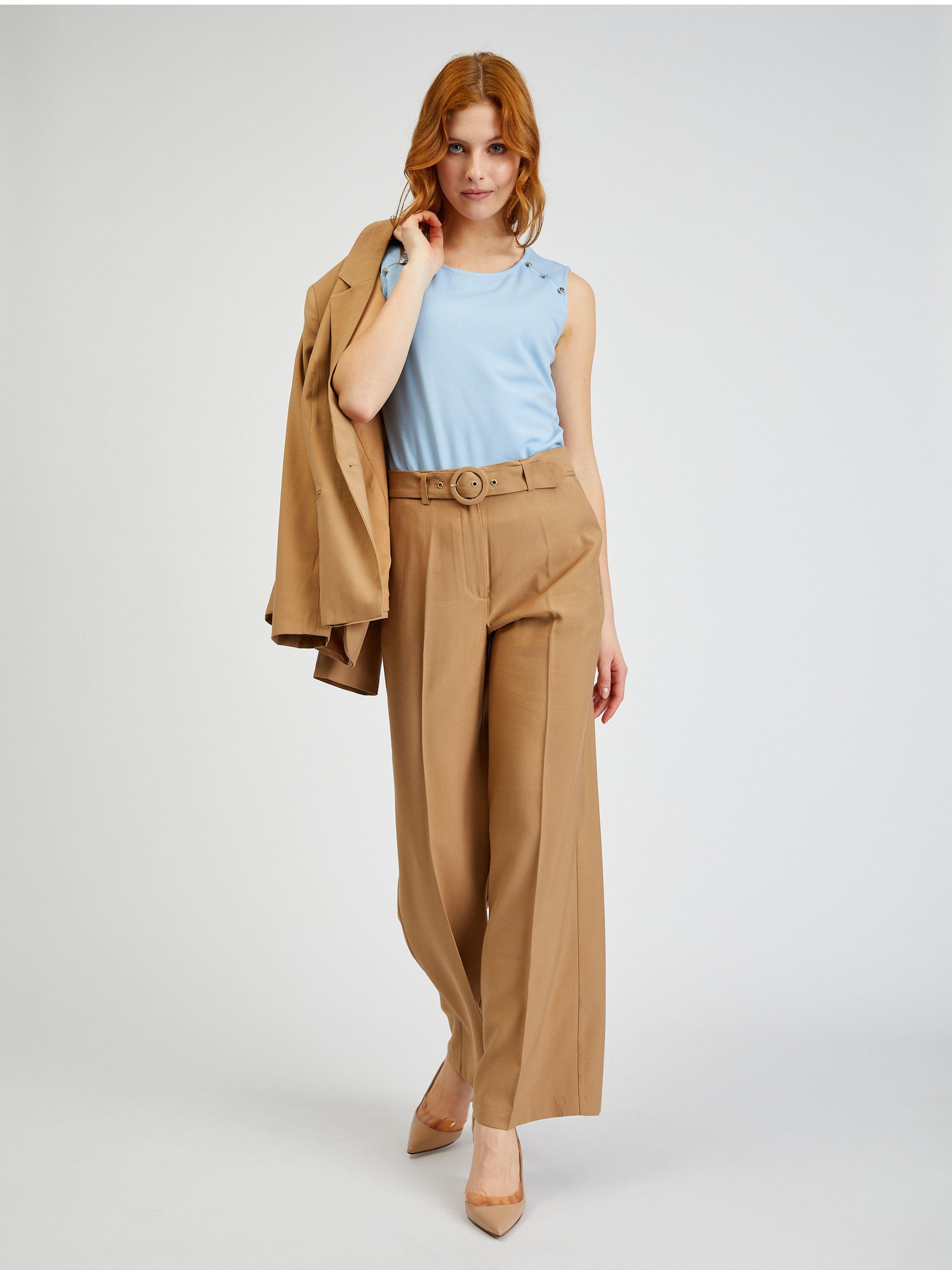 Braune weite Damenhose mit Gürtel ORSAY